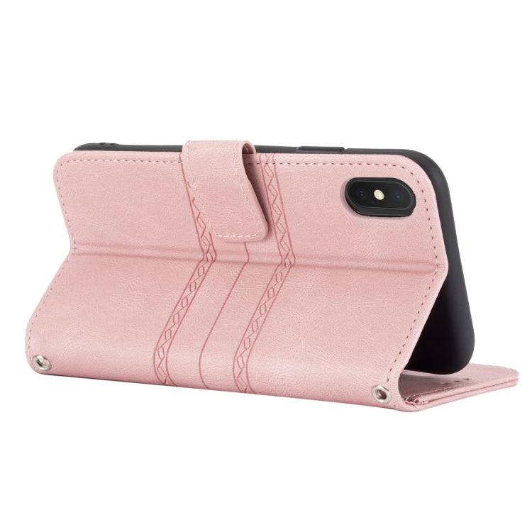 For iPhone X / XS Embossed Striped Magnetic Buckle PU + TPU Horizontal Flip Leather Case with Holder & Card Slot & Wallet & Photo Frame & Sling
