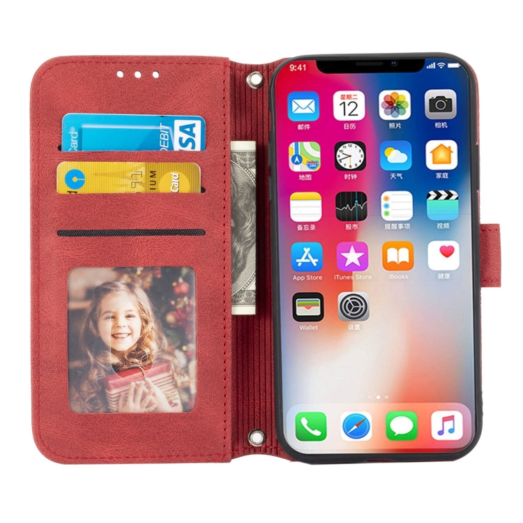 For iPhone X / XS Embossed Striped Magnetic Buckle PU + TPU Horizontal Flip Leather Case with Holder & Card Slot & Wallet & Photo Frame & Sling