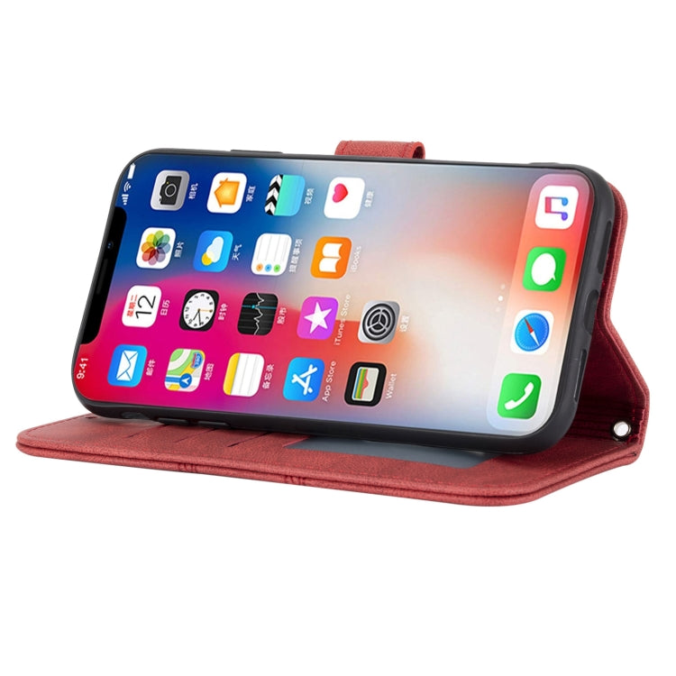 For iPhone X / XS Embossed Striped Magnetic Buckle PU + TPU Horizontal Flip Leather Case with Holder & Card Slot & Wallet & Photo Frame & Sling