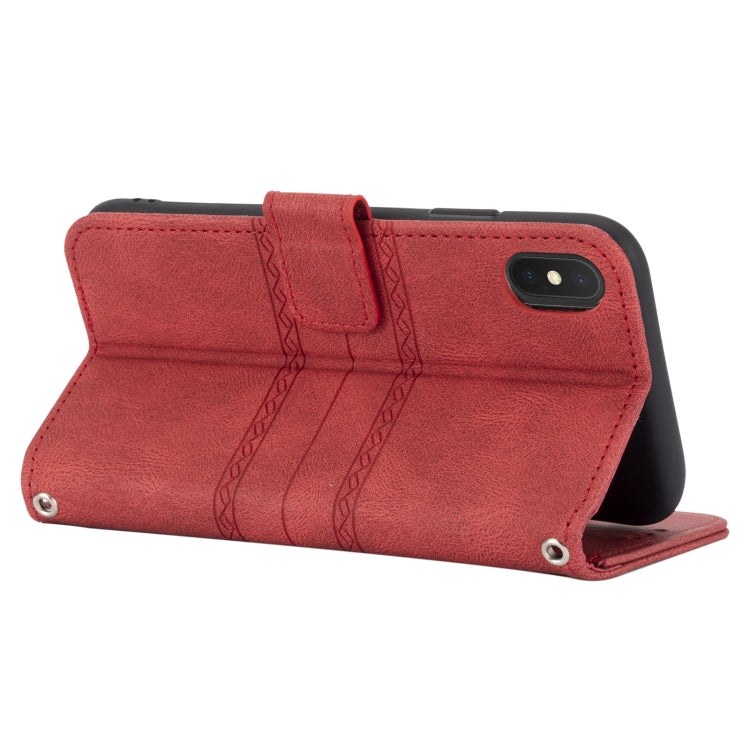 For iPhone X / XS Embossed Striped Magnetic Buckle PU + TPU Horizontal Flip Leather Case with Holder & Card Slot & Wallet & Photo Frame & Sling