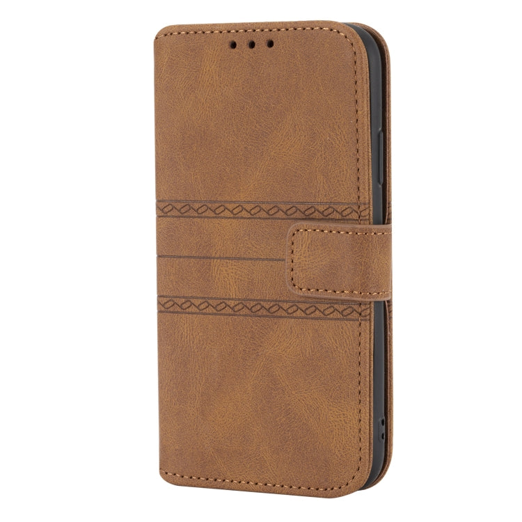 For iPhone X / XS Embossed Striped Magnetic Buckle PU + TPU Horizontal Flip Leather Case with Holder & Card Slot & Wallet & Photo Frame & Sling