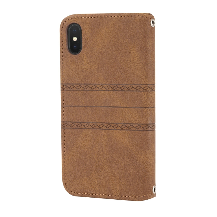 For iPhone X / XS Embossed Striped Magnetic Buckle PU + TPU Horizontal Flip Leather Case with Holder & Card Slot & Wallet & Photo Frame & Sling