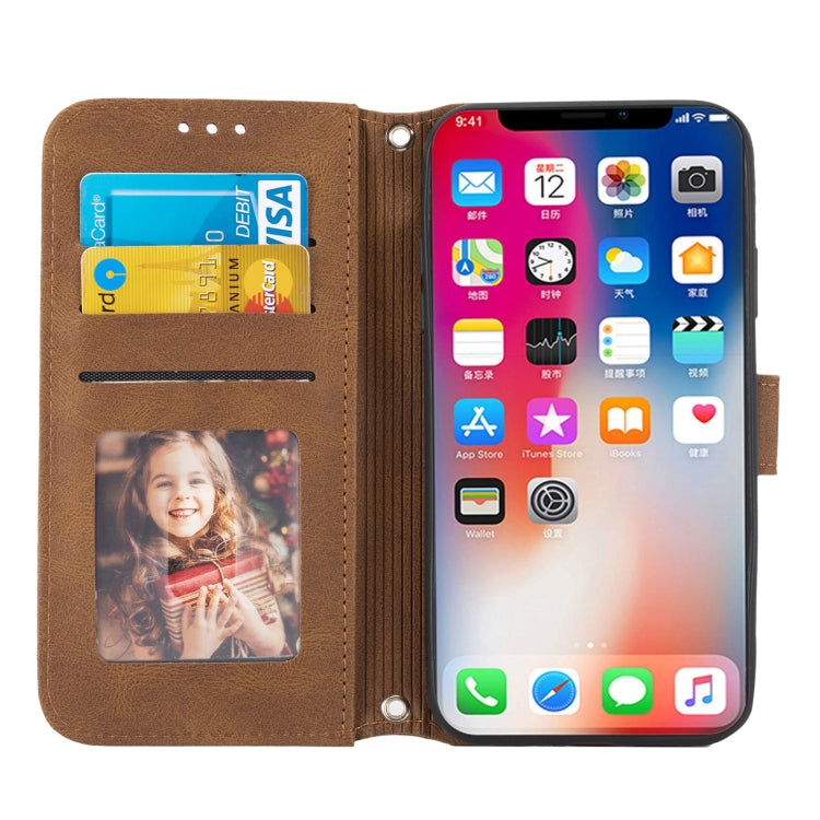 For iPhone X / XS Embossed Striped Magnetic Buckle PU + TPU Horizontal Flip Leather Case with Holder & Card Slot & Wallet & Photo Frame & Sling