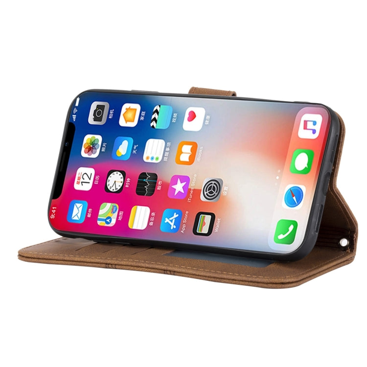 For iPhone X / XS Embossed Striped Magnetic Buckle PU + TPU Horizontal Flip Leather Case with Holder & Card Slot & Wallet & Photo Frame & Sling
