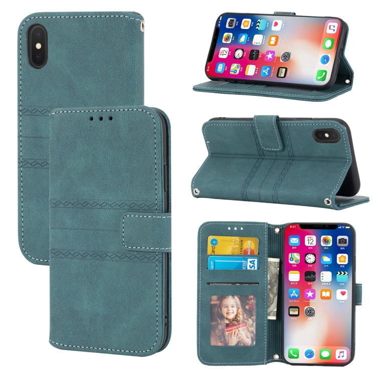 For iPhone X / XS Embossed Striped Magnetic Buckle PU + TPU Horizontal Flip Leather Case with Holder & Card Slot & Wallet & Photo Frame & Sling