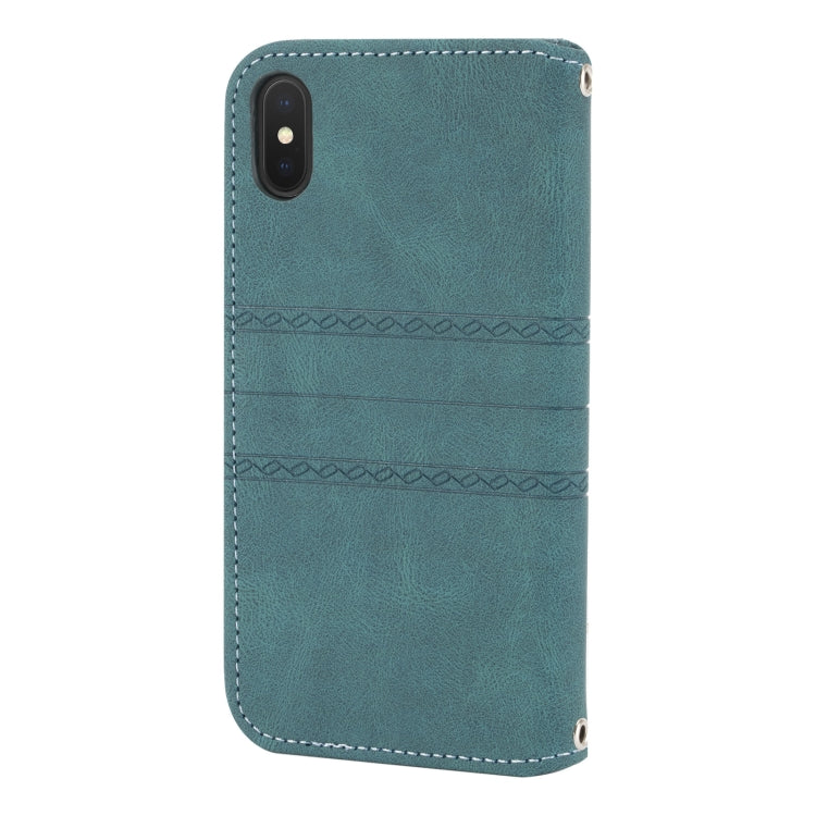 For iPhone X / XS Embossed Striped Magnetic Buckle PU + TPU Horizontal Flip Leather Case with Holder & Card Slot & Wallet & Photo Frame & Sling