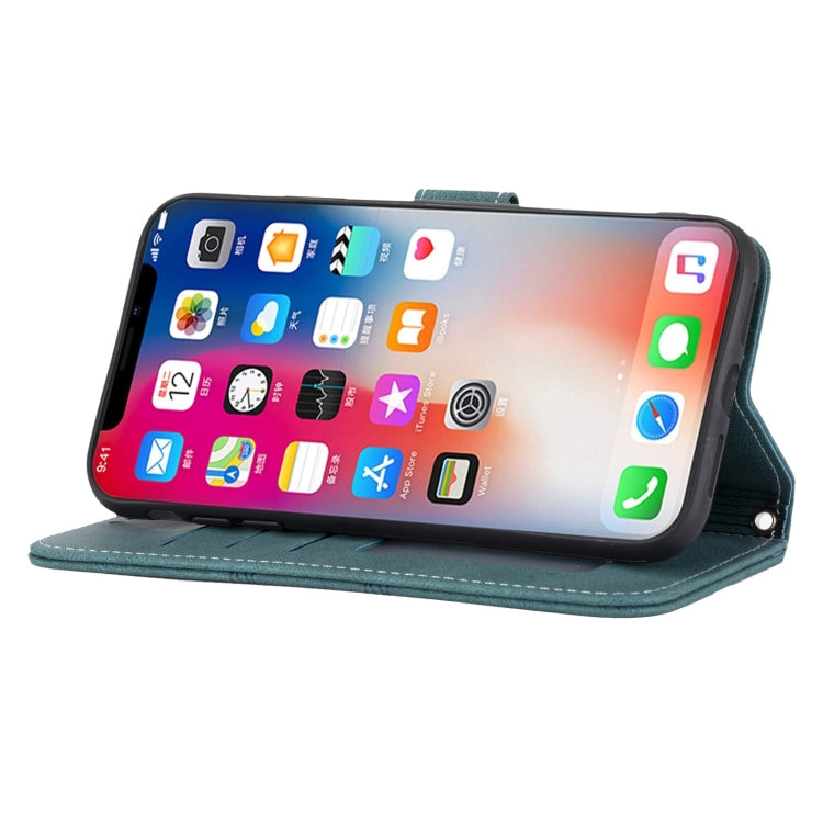 For iPhone X / XS Embossed Striped Magnetic Buckle PU + TPU Horizontal Flip Leather Case with Holder & Card Slot & Wallet & Photo Frame & Sling
