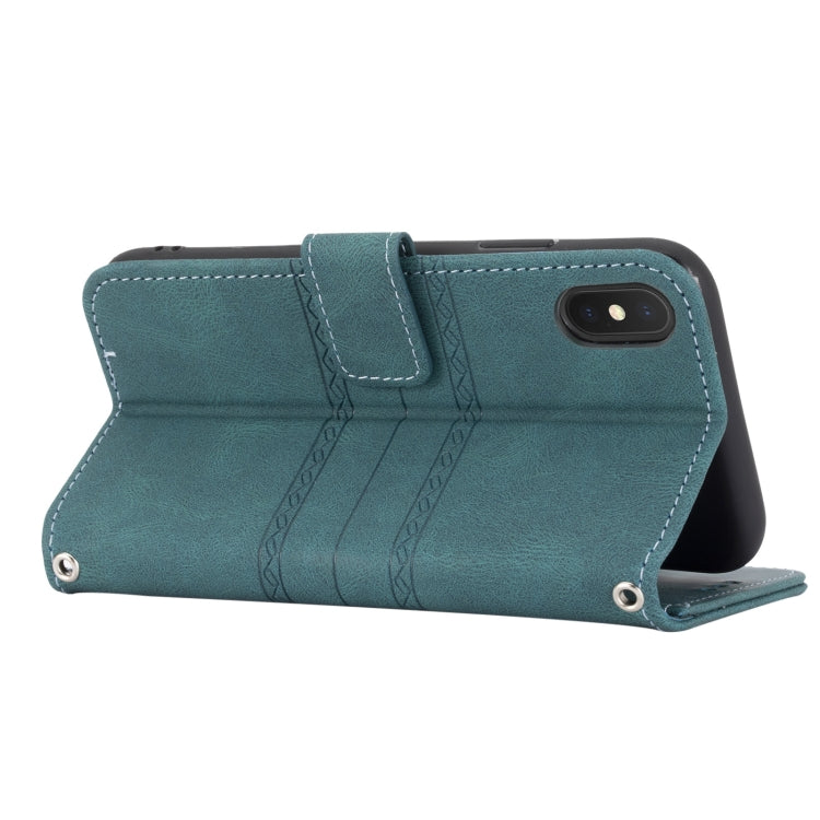 For iPhone X / XS Embossed Striped Magnetic Buckle PU + TPU Horizontal Flip Leather Case with Holder & Card Slot & Wallet & Photo Frame & Sling