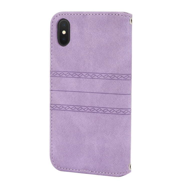 For iPhone X / XS Embossed Striped Magnetic Buckle PU + TPU Horizontal Flip Leather Case with Holder & Card Slot & Wallet & Photo Frame & Sling
