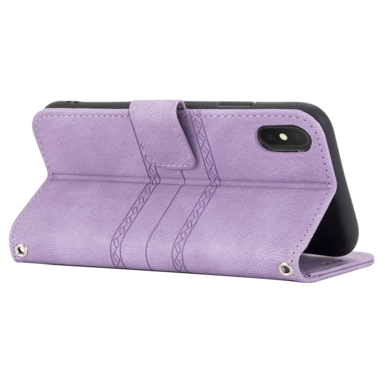 For iPhone X / XS Embossed Striped Magnetic Buckle PU + TPU Horizontal Flip Leather Case with Holder & Card Slot & Wallet & Photo Frame & Sling