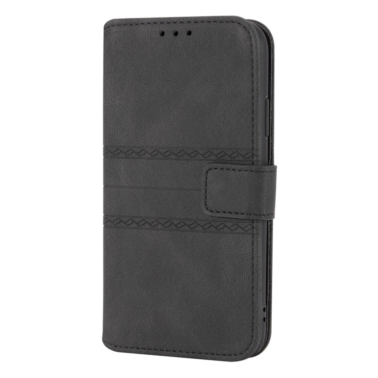 For iPhone X / XS Embossed Striped Magnetic Buckle PU + TPU Horizontal Flip Leather Case with Holder & Card Slot & Wallet & Photo Frame & Sling
