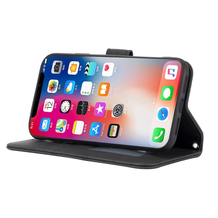 For iPhone X / XS Embossed Striped Magnetic Buckle PU + TPU Horizontal Flip Leather Case with Holder & Card Slot & Wallet & Photo Frame & Sling