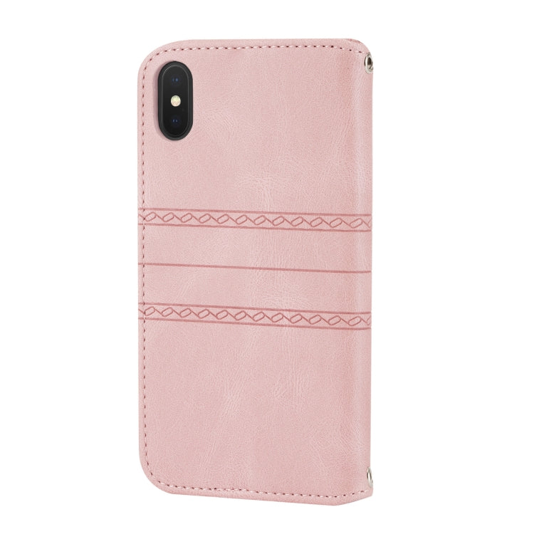 For iPhone XS Max Embossed Striped Magnetic Buckle PU + TPU Horizontal Flip Leather Case with Holder & Card Slot & Wallet & Photo Frame & Sling