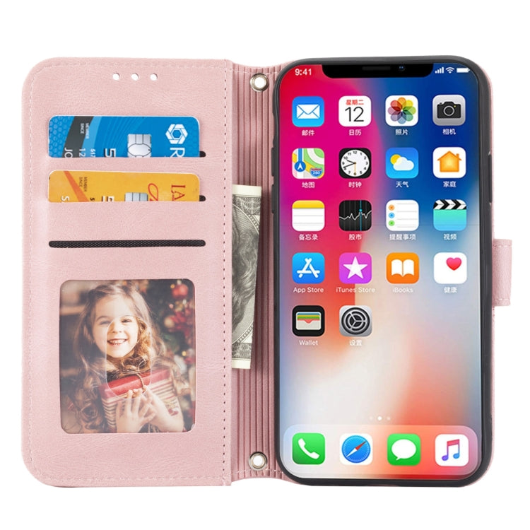 For iPhone XS Max Embossed Striped Magnetic Buckle PU + TPU Horizontal Flip Leather Case with Holder & Card Slot & Wallet & Photo Frame & Sling