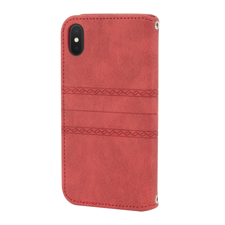 For iPhone XS Max Embossed Striped Magnetic Buckle PU + TPU Horizontal Flip Leather Case with Holder & Card Slot & Wallet & Photo Frame & Sling