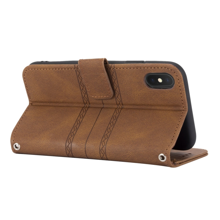 For iPhone XS Max Embossed Striped Magnetic Buckle PU + TPU Horizontal Flip Leather Case with Holder & Card Slot & Wallet & Photo Frame & Sling