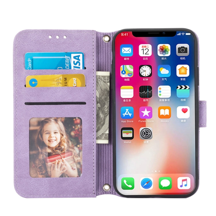 For iPhone XS Max Embossed Striped Magnetic Buckle PU + TPU Horizontal Flip Leather Case with Holder & Card Slot & Wallet & Photo Frame & Sling