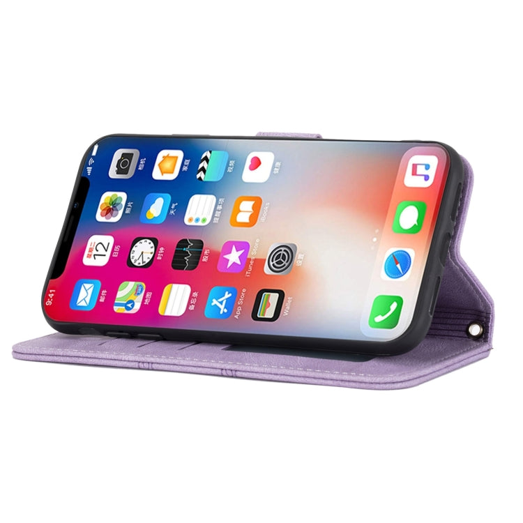 For iPhone XS Max Embossed Striped Magnetic Buckle PU + TPU Horizontal Flip Leather Case with Holder & Card Slot & Wallet & Photo Frame & Sling