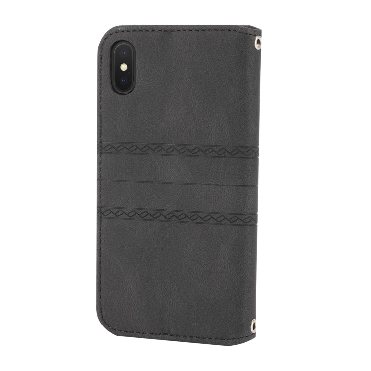 For iPhone XS Max Embossed Striped Magnetic Buckle PU + TPU Horizontal Flip Leather Case with Holder & Card Slot & Wallet & Photo Frame & Sling