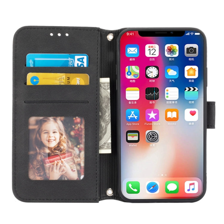 For iPhone XS Max Embossed Striped Magnetic Buckle PU + TPU Horizontal Flip Leather Case with Holder & Card Slot & Wallet & Photo Frame & Sling
