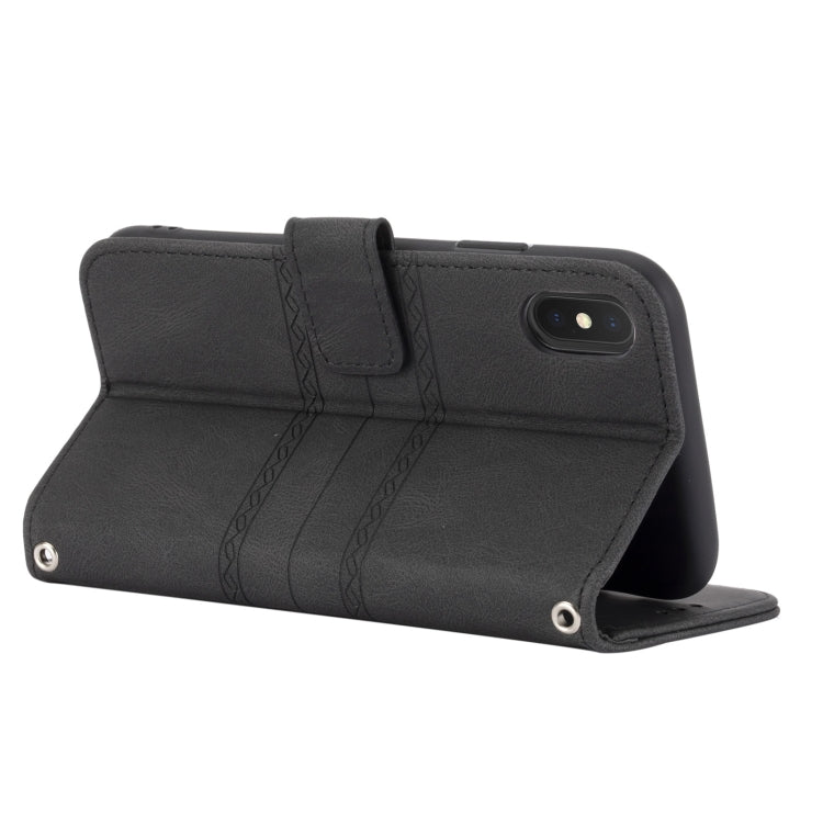 For iPhone XS Max Embossed Striped Magnetic Buckle PU + TPU Horizontal Flip Leather Case with Holder & Card Slot & Wallet & Photo Frame & Sling
