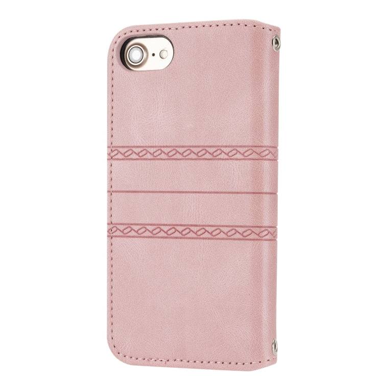 For iPhone 8 / 7 / 6 Embossed Striped Magnetic Buckle Horizontal Flip Leather Case with Holder & Card Slot & Wallet & Photo Frame & Sling