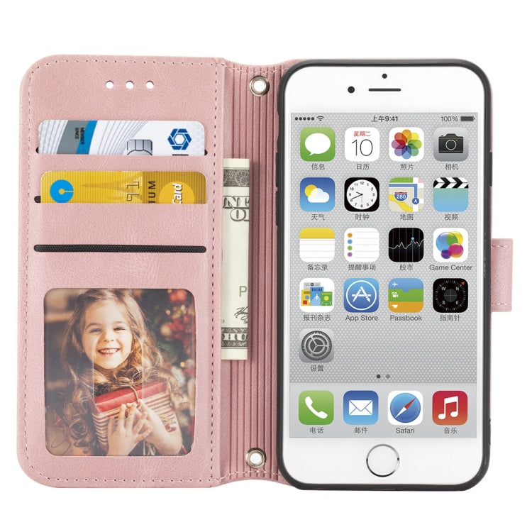 For iPhone 8 / 7 / 6 Embossed Striped Magnetic Buckle Horizontal Flip Leather Case with Holder & Card Slot & Wallet & Photo Frame & Sling