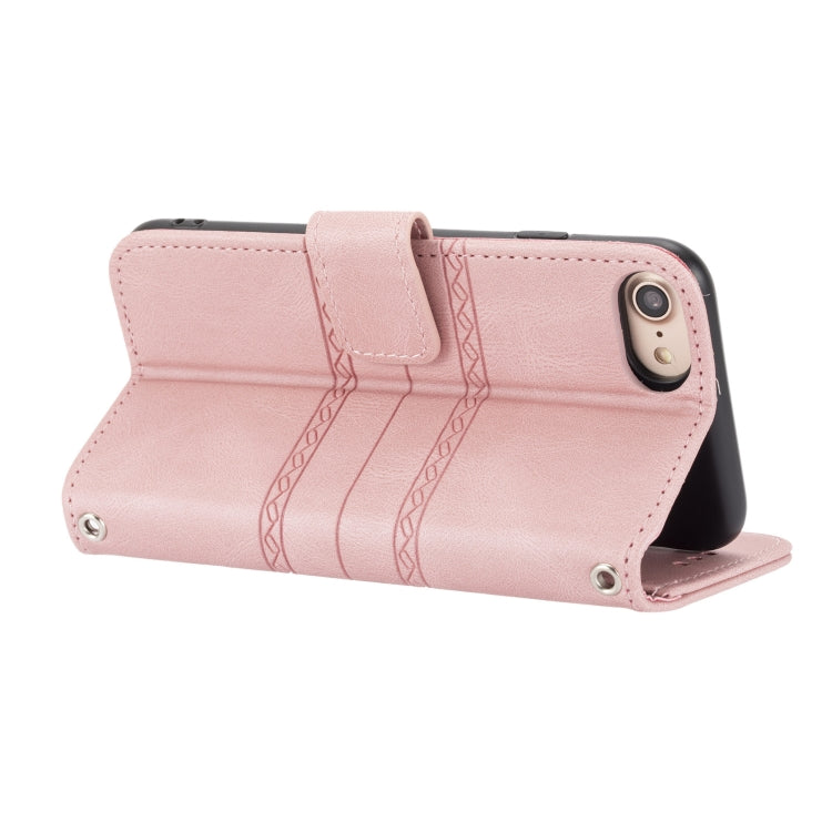 For iPhone 8 / 7 / 6 Embossed Striped Magnetic Buckle Horizontal Flip Leather Case with Holder & Card Slot & Wallet & Photo Frame & Sling