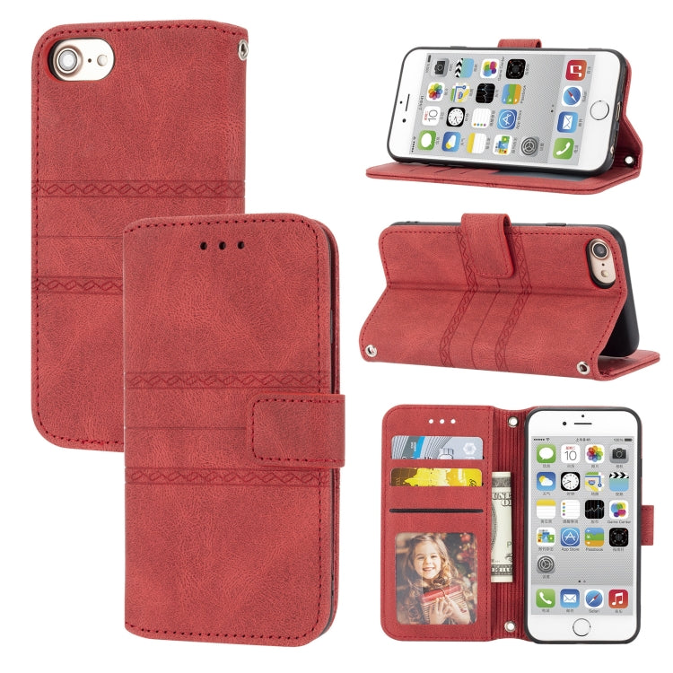 For iPhone 8 / 7 / 6 Embossed Striped Magnetic Buckle Horizontal Flip Leather Case with Holder & Card Slot & Wallet & Photo Frame & Sling