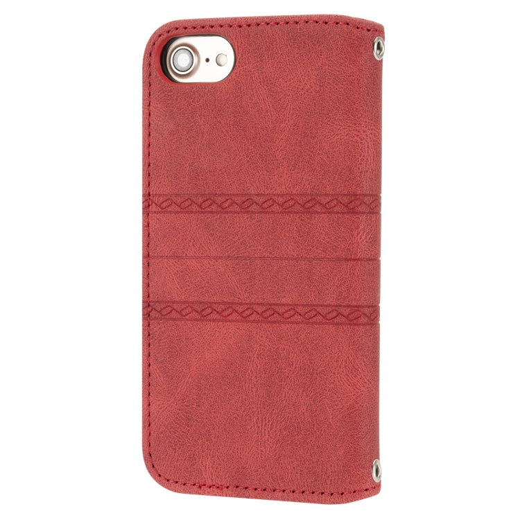 For iPhone 8 / 7 / 6 Embossed Striped Magnetic Buckle Horizontal Flip Leather Case with Holder & Card Slot & Wallet & Photo Frame & Sling