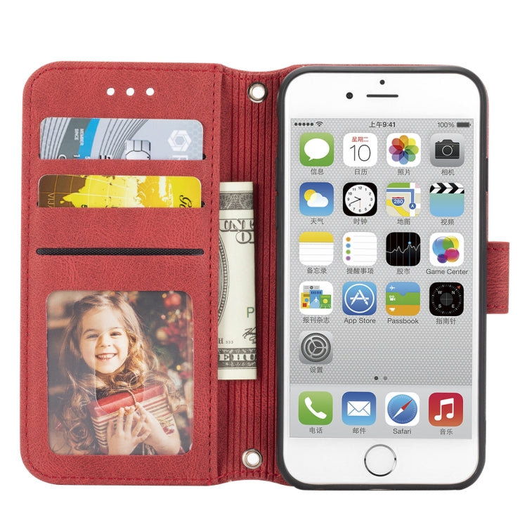 For iPhone 8 / 7 / 6 Embossed Striped Magnetic Buckle Horizontal Flip Leather Case with Holder & Card Slot & Wallet & Photo Frame & Sling