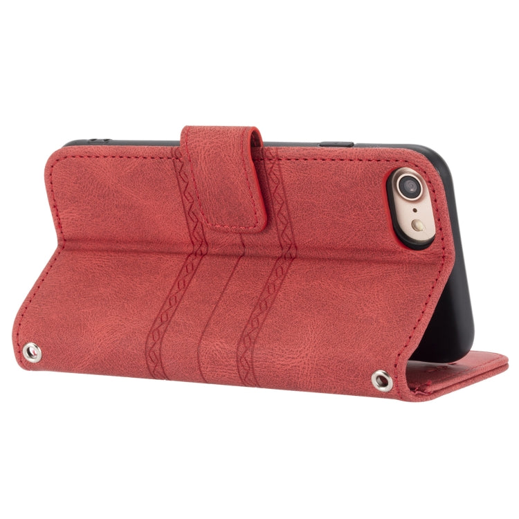 For iPhone 8 / 7 / 6 Embossed Striped Magnetic Buckle Horizontal Flip Leather Case with Holder & Card Slot & Wallet & Photo Frame & Sling