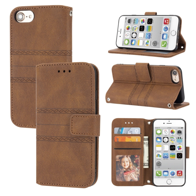 For iPhone 8 / 7 / 6 Embossed Striped Magnetic Buckle Horizontal Flip Leather Case with Holder & Card Slot & Wallet & Photo Frame & Sling