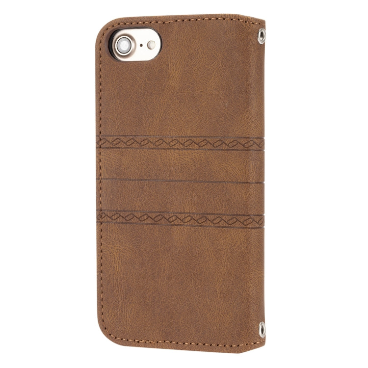 For iPhone 8 / 7 / 6 Embossed Striped Magnetic Buckle Horizontal Flip Leather Case with Holder & Card Slot & Wallet & Photo Frame & Sling