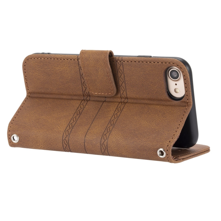 For iPhone 8 / 7 / 6 Embossed Striped Magnetic Buckle Horizontal Flip Leather Case with Holder & Card Slot & Wallet & Photo Frame & Sling