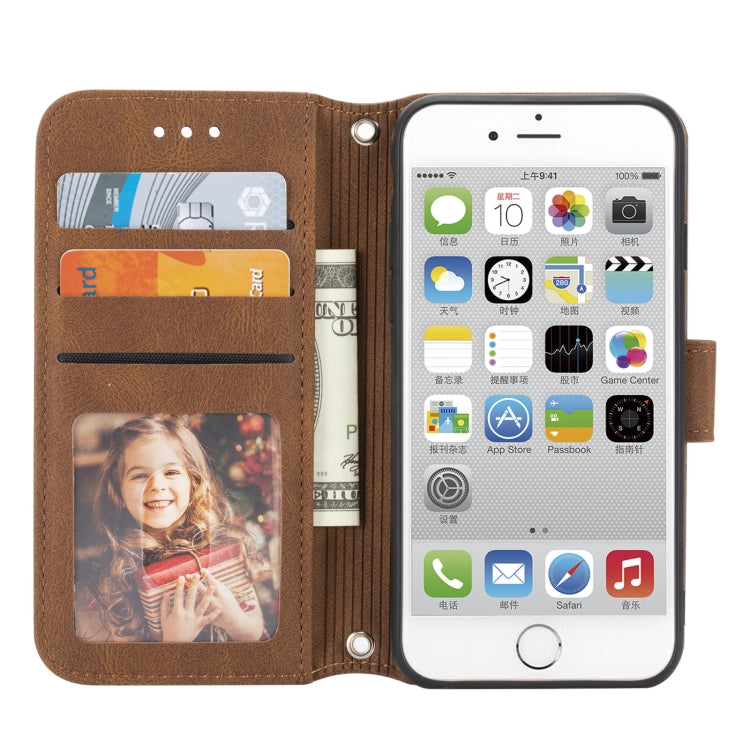 For iPhone 8 / 7 / 6 Embossed Striped Magnetic Buckle Horizontal Flip Leather Case with Holder & Card Slot & Wallet & Photo Frame & Sling
