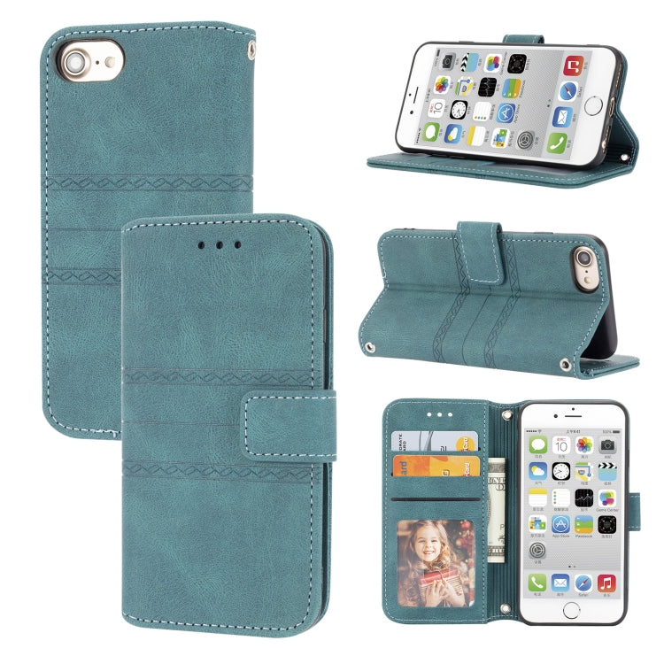 For iPhone 8 / 7 / 6 Embossed Striped Magnetic Buckle Horizontal Flip Leather Case with Holder & Card Slot & Wallet & Photo Frame & Sling