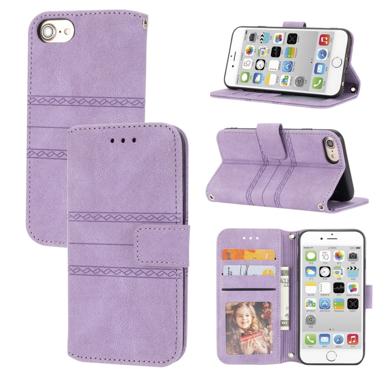 For iPhone 8 / 7 / 6 Embossed Striped Magnetic Buckle Horizontal Flip Leather Case with Holder & Card Slot & Wallet & Photo Frame & Sling