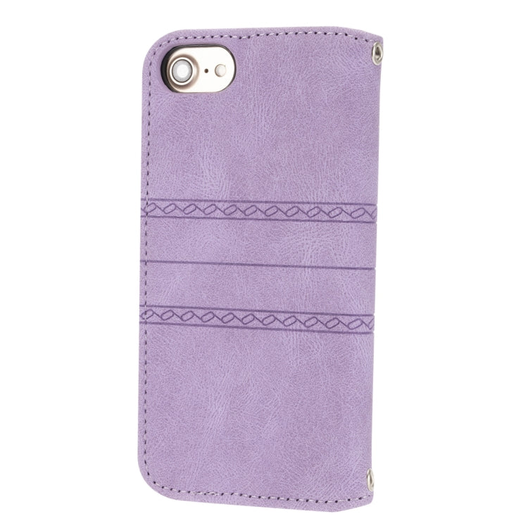 For iPhone 8 / 7 / 6 Embossed Striped Magnetic Buckle Horizontal Flip Leather Case with Holder & Card Slot & Wallet & Photo Frame & Sling