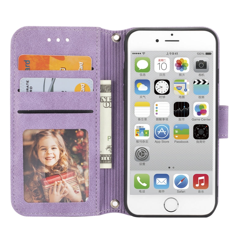 For iPhone 8 / 7 / 6 Embossed Striped Magnetic Buckle Horizontal Flip Leather Case with Holder & Card Slot & Wallet & Photo Frame & Sling