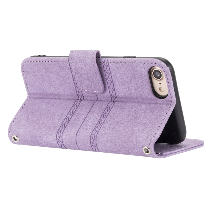 For iPhone 8 / 7 / 6 Embossed Striped Magnetic Buckle Horizontal Flip Leather Case with Holder & Card Slot & Wallet & Photo Frame & Sling