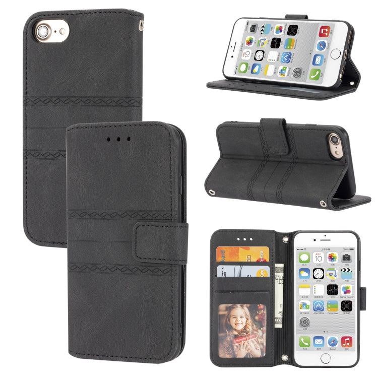 For iPhone 8 / 7 / 6 Embossed Striped Magnetic Buckle Horizontal Flip Leather Case with Holder & Card Slot & Wallet & Photo Frame & Sling
