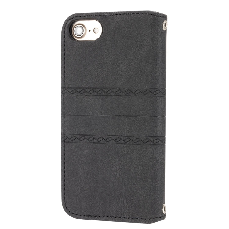 For iPhone 8 / 7 / 6 Embossed Striped Magnetic Buckle Horizontal Flip Leather Case with Holder & Card Slot & Wallet & Photo Frame & Sling