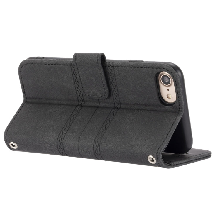 For iPhone 8 / 7 / 6 Embossed Striped Magnetic Buckle Horizontal Flip Leather Case with Holder & Card Slot & Wallet & Photo Frame & Sling