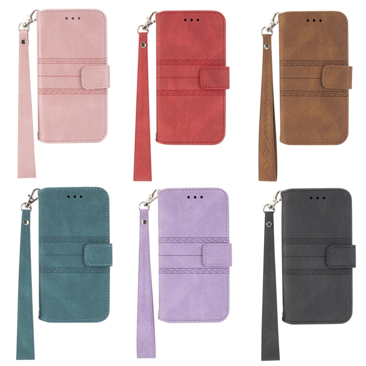 For iPhone 8 / 7 / 6 Embossed Striped Magnetic Buckle Horizontal Flip Leather Case with Holder & Card Slot & Wallet & Photo Frame & Sling