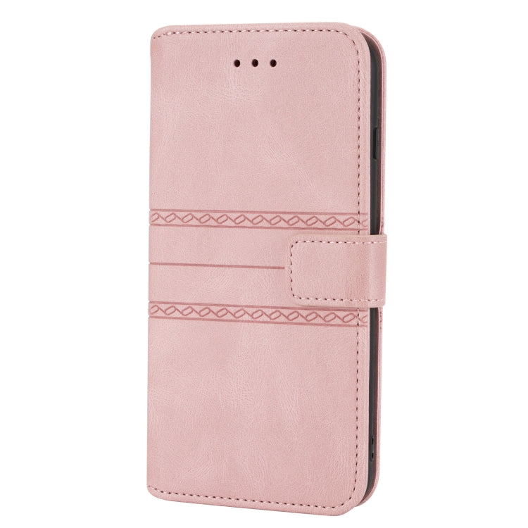 Embossed Striped Magnetic Buckle PU + TPU Horizontal Flip Leather Case with Holder & Card Slot & Wallet & Photo Frame & Sling For iPhone 8 Plus / 7 Plus / 6 Plus