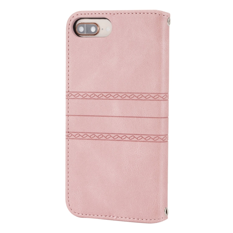 Embossed Striped Magnetic Buckle PU + TPU Horizontal Flip Leather Case with Holder & Card Slot & Wallet & Photo Frame & Sling For iPhone 8 Plus / 7 Plus / 6 Plus