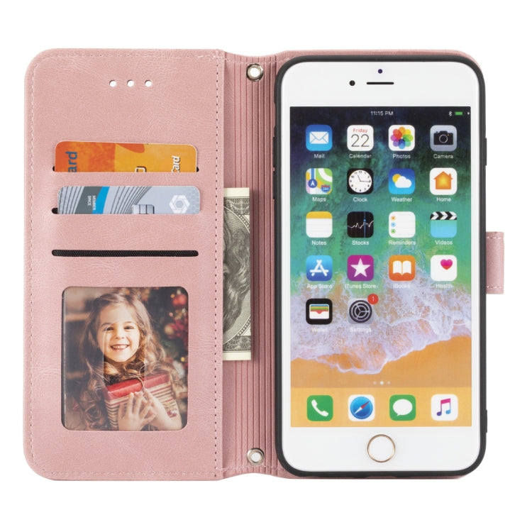 Embossed Striped Magnetic Buckle PU + TPU Horizontal Flip Leather Case with Holder & Card Slot & Wallet & Photo Frame & Sling For iPhone 8 Plus / 7 Plus / 6 Plus