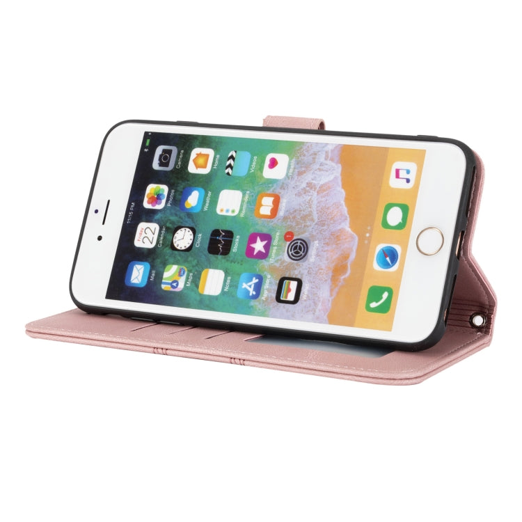 Embossed Striped Magnetic Buckle PU + TPU Horizontal Flip Leather Case with Holder & Card Slot & Wallet & Photo Frame & Sling For iPhone 8 Plus / 7 Plus / 6 Plus