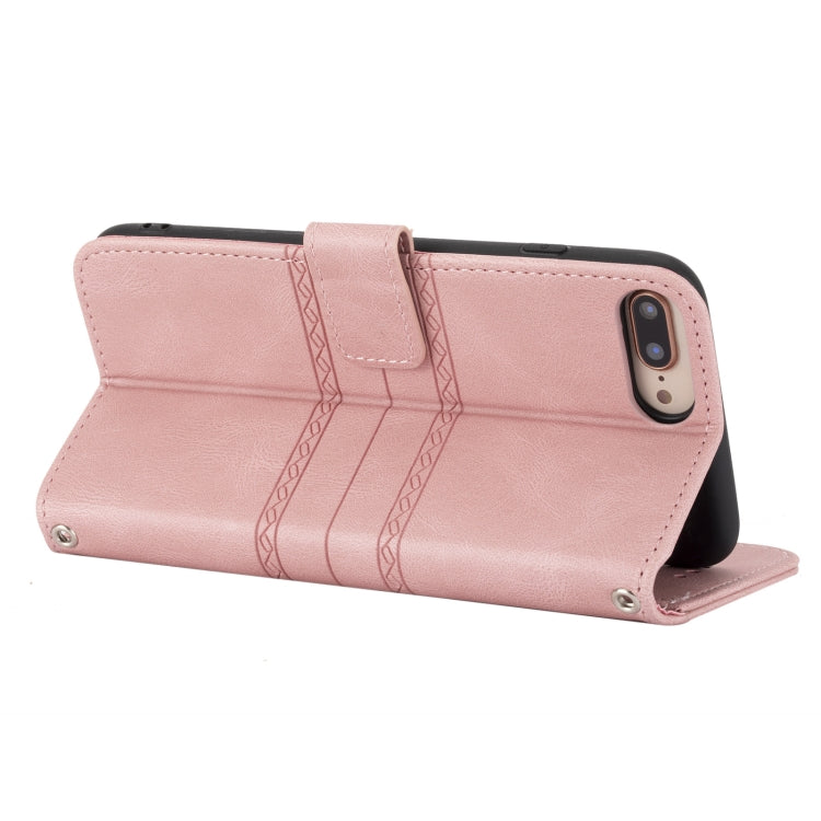 Embossed Striped Magnetic Buckle PU + TPU Horizontal Flip Leather Case with Holder & Card Slot & Wallet & Photo Frame & Sling For iPhone 8 Plus / 7 Plus / 6 Plus